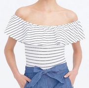 J. Crew Women’s White Striped Ruffle Off The Shoulder Bodysuit Top XL