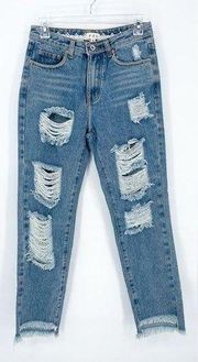 NWT POL Columbia Straight Leg Distressed Jeans Frayed Hem Small (27” Waist)