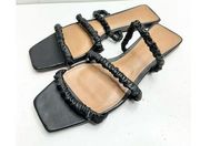 Who What Wear Sandals Womens Size 6.5 Black Faux Leather Square Toe Slip On Flat