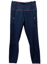 Lululemon  Tight Pant Navy Blue with Pink Trims 2 Front Zip Pockets Size 6