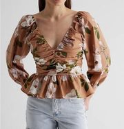 Express NWT Floral Pleated Peplum Top Multi-Color Women's Size Small