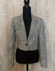 black and white houndstooth cropped blazer womens size XS