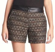 Shorts Faux Leather Trimmed Woven Tweed Fabric  •Size 8