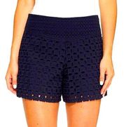 Trina Turk Navy Union Embroidered Eyelet Dress Shorts