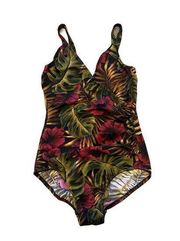 MiracleSuit Tropical Hibiscus Floral One Piece Bathing Suit Women's Size 10