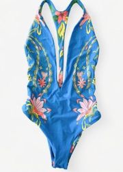 Maya Blue Floral Tiki Reversible One Piece Swimsuit