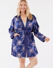 Morgan Lane Allie Robe Satin In Navy Floral New