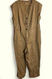 Knox Rose ladies cotton blend khaki utility jumpsuit size XXL, sleeveless, retro