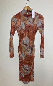 NWT  Colorful Printed Bodycon Dress With Back Cut Out ( M )