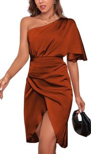 Satin One Shoulder Midi Bodycon Dress