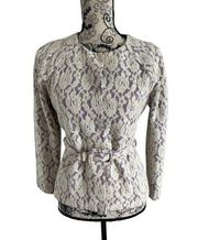 MOSCHINO Boutique Purple Cream Lace Belted Jacket Size 6