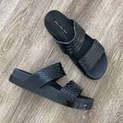 + Baja East two strap band chunky slides black croc embossed 39 \ 8