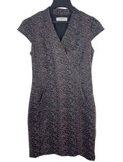 MM Lafleur Stretch Bodycon Purple Tweed Cap Sleeve V-neck Dress Size 8