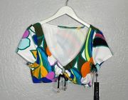 La Blanca Women 14 Bright Floral Sun Catcher Cap Sleeve Bikini Swim Top Padded