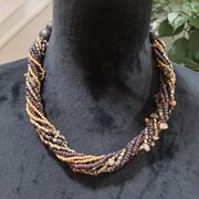 Coldwater Creek Women's Gold & Brown Multilayer Round Twisted Beaded Necklace