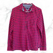 Tommy Hilfiger  Women's Navy & Red Gingham Button Pullover Shirt