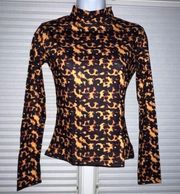 Daisy Street Tortoise Shell Print Mesh Mock Neck Blouse (Small)