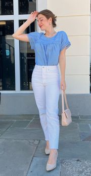 NWT Blue Eyelet Detail Summer Blouse 