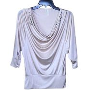 Studio Y Gold Slouch Neck Jeweled Blouse Top, XS