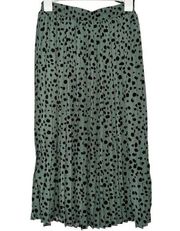 EASEL GREEN & BLACK SPOTTED PLEATED FLOWING MAXI SKIRT SMALL