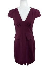 Tibi Maroon Virgin Wool Knee Length Peplum Sheath Dress Size 6