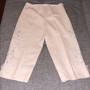 Christopher & Banks Embroidered Floral Khaki Capri Pants Size 4