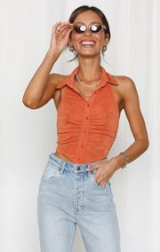 Orange Collared Halter Crop Top