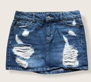 Blue Spice Distressed Mini Jean Skirt 0