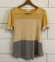 Hailey & Co Yellow and Gray Colorblock Top.