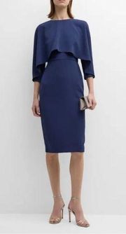 NEW BADGLEY MISCHKA Cape-Front Sheath Midi Dress - Marine