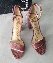 Sam Edelman  Yaro Ankle Strap Sandal Cameo Pink Plaid NEW