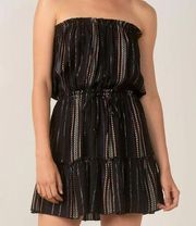 Elan Strapless Tiered Metallic Striped Mini Dress New