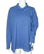 Talbots Asymmetrical Drawstring Pullover Women's Size XL Blue Navy Striped