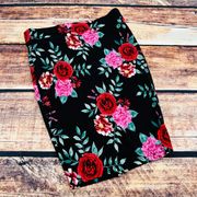 Torrid Knee Length Stretch Pencil Skirt Women's Size 0 Black Roses Print