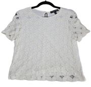 Living Doll Womens Size S Ivory Floral Lace Crochet Cropped Top Bohemian Boho