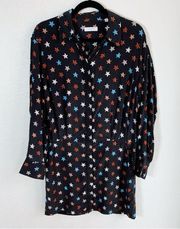 Equipment Femme Blue Silk Claudette Star Printed Shirt Dress Sz 8