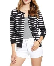 1901 Womens Size Small Black White Stripe Cotton Blend Button Cardigan Sweater