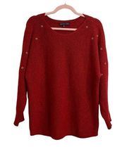 Adrienne Vittadini Red Decorative Sleeve Pullover Sweater