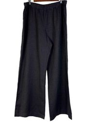 Chico's Linen Pants Womens Size 3 Standard Size 16 Black Wide Leg Elastic Waist