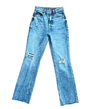 80’s Medium-Light Wash Straight Leg High Rise Distressed Jeans