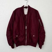 [Topshop] Burgundy Red Faux Fur Lined Oversized Bomber Flight Jacket Size 8 Tall