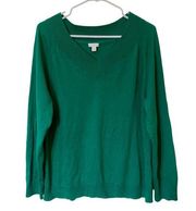 J. Jill Green Ribbed V Neck Pullover Sweater Size L