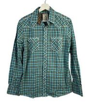 Panhandle Women’s M Rough Stock Slim Fit Plaid Pearl Snap Long Sleeve Shirt W201