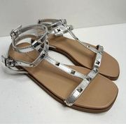 14th & Union Sandals Womens Size 5.5 Finley Metallic Silver Studded Detail