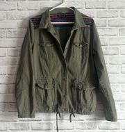 New Look Olive Green Utility Jacket with Aztec Print