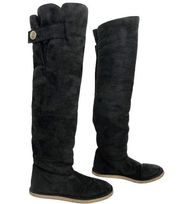 Stella McCartney Over The Knee Shearling Buckle Ugg Black Boots Round Toe Soft 6