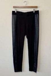 Cabi Womens Pants Size M Black Knit Faux Leather Stripe Pull On Stretch Preppy