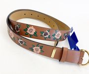 Rebecca Minkoff Floral Boho Bohemian Leather Belt: Brown/Mauve Pink