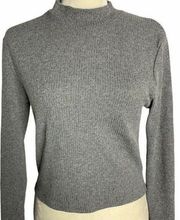 ReVamped Ribbed Knit Mock Neck Cropped Top Large Grey Long Sleeve Pullover