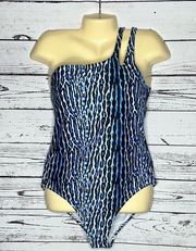 Jessica Simpson NWT Size M Blue Animal Print One Shoulder Bathing Suit Swimsuit